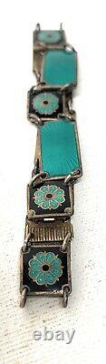 Vintage David Andersen Enamel Bracelet Sterling DA Norway Green & Black Bracelet