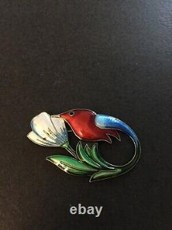 Vintage David Andersen Hummingbird Pin / Brooch Guilloche Enamel Sterling 925