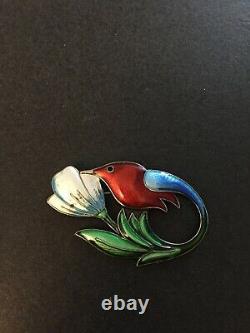Vintage David Andersen Hummingbird Pin / Brooch Guilloche Enamel Sterling 925