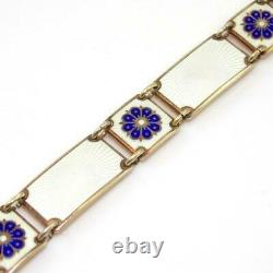 Vintage David Andersen Modernist Blue White Enamel Panel Bracelet 7.25
