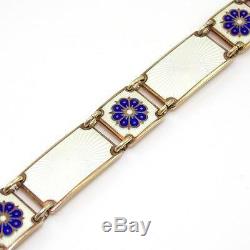 Vintage David Andersen Modernist Blue White Enamel Panel Bracelet 7.25 10mm