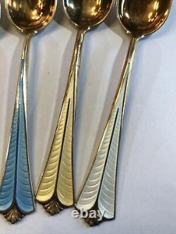 Vintage David Andersen Norway Sterling Silver 6 Spoon Set Demitasse Gilt Enamel