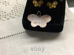 Vintage David Andersen Norway Sterling Yellow Enamel Butterfly Pendant, Earrings