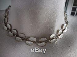 Vintage David Andersen Norway White Guilloche Enamel & Sterling Leaf Necklace