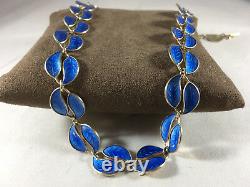 Vintage David Andersen Sterling Silver Blue Enamel Double Leaf Necklace