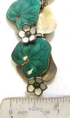 Vintage David Andersen Sterling Silver Enamel Bracelet RARE Water Lily Motif