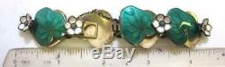 Vintage David Andersen Sterling Silver Enamel Bracelet RARE Water Lily Motif