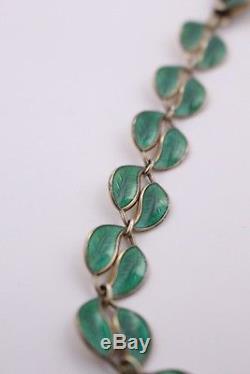 Vintage David Andersen Sterling Silver Green Enamel Necklace Set #1a
