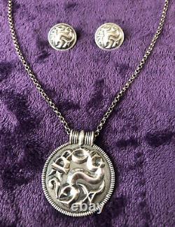 Vintage David Andersen Viking Saga Sterling Silver Pendant Necklace Earrings Set