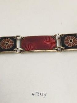 Vintage David Anderson Red Guilloche Enamel Sterling Silver Bracelet Norway