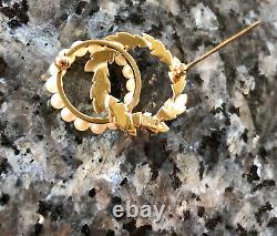 Vintage Designer FJG 14KT Yellow Gold & Pearl Wreath Brooch Pin, 6.7g, 1 3/8