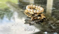 Vintage Designer FJG 14KT Yellow Gold & Pearl Wreath Brooch Pin, 6.7g, 1 3/8