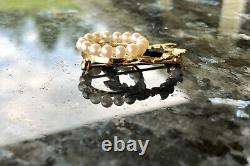 Vintage Designer FJG 14KT Yellow Gold & Pearl Wreath Brooch Pin, 6.7g, 1 3/8