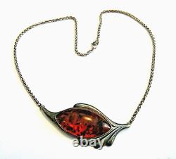 Vintage Einer Fehrn EF Modernist Cognac Amber Sterling Silver Necklace Denmark