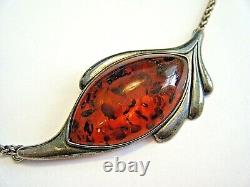 Vintage Einer Fehrn EF Modernist Cognac Amber Sterling Silver Necklace Denmark