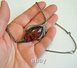 Vintage Einer Fehrn EF Modernist Cognac Amber Sterling Silver Necklace Denmark