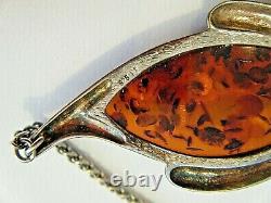 Vintage Einer Fehrn EF Modernist Cognac Amber Sterling Silver Necklace Denmark