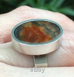 Vintage Elis Kauppi Kupittaan Kulta Sterling Silver Moss Agate Ring Modernist 7