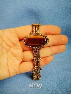Vintage Finnish Jewelry Finland Bronze Pendant Brass Necklace Bracelet Tiger Eye