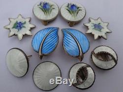 Vintage Floral Ect Enamel Sterling Norway Hallmarked Clip On Earrings Lot Of 5