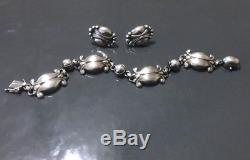 Vintage GEORG JENSEN Bracelet #11 Sterling Moonlight Blossom 11 Denmark Earrings