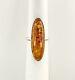 Vintage Genuine Large Natural Amber Cabochon 925 Sterling Silver Cocktail Ring