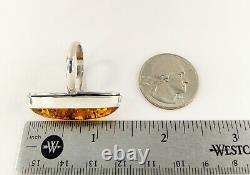 Vintage Genuine Large Natural Amber Cabochon 925 Sterling Silver Cocktail Ring