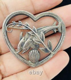 Vintage Georg Jensen Sterling Silver Double Dolphin Heart Brooch #312 Denmark