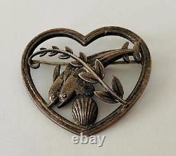 Vintage Georg Jensen Sterling Silver Double Dolphin Heart Brooch #312 Denmark