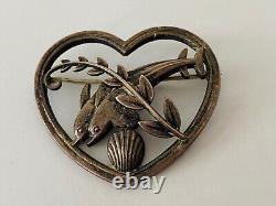 Vintage Georg Jensen Sterling Silver Double Dolphin Heart Brooch #312 Denmark