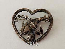 Vintage Georg Jensen Sterling Silver Double Dolphin Heart Brooch #312 Denmark