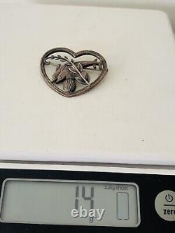 Vintage Georg Jensen Sterling Silver Double Dolphin Heart Brooch #312 Denmark