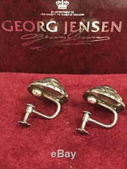 Vintage Georg Jensen Sterling Silver leaf art nouveau clip earrings #74 Denmark