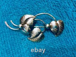 Vintage HERMANN SIERSBOL Sterling Silver DENMARK Leaf Brooch pin