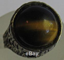Vintage Hallmarked Modernist Sterling Silver Wild Tiger Eye Ring