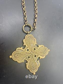Vintage Kalevala Koru KK Finland Bronze Viking Cross Pendant Necklace