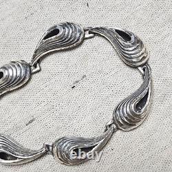 Vintage MCM Solid Sterling Silver Modernist Wave Necklace Earrings Set