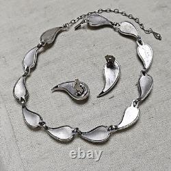 Vintage MCM Solid Sterling Silver Modernist Wave Necklace Earrings Set