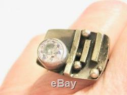 Vintage MID Century Mod Scandinavian Silver & Rock Crystal Brutalist Ring Size 8