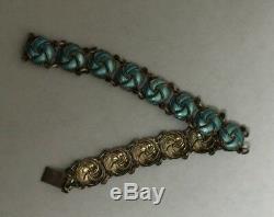 Vintage Meka Reklamegaver Sterling Silver Bracelet with Blue Enamel Links 7 1/4