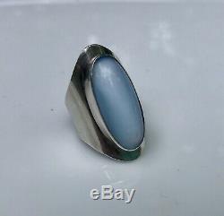 Vintage Mid Century Modernist Denmark Sterling Cabochon Moon Stone Ring