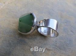 Vintage Modernist Jens Asby / C. F. Heise Sterling Silver Jade Ring Danish Design