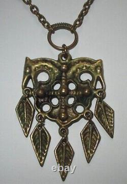 Vintage Modernist Kalevala Koru Finland Bronze Pendant Necklace Horse Cross Leaf