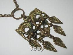 Vintage Modernist Kalevala Koru Finland Bronze Pendant Necklace Horse Cross Leaf