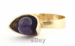 Vintage Modernist Scandinavian 9ct Gold Ring Cabochon Amethyst Size S LAYBY AVA