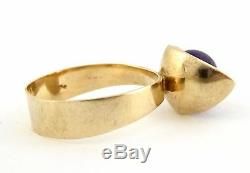 Vintage Modernist Scandinavian 9ct Gold Ring Cabochon Amethyst Size S LAYBY AVA