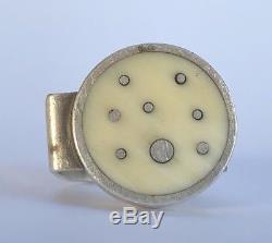 Vintage Modernist Scandinavian Sterling Silver Abstract Studio Inlay Dot Ring