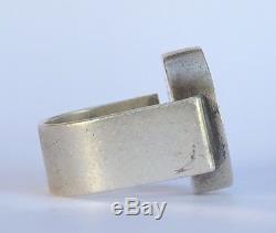 Vintage Modernist Scandinavian Sterling Silver Abstract Studio Inlay Dot Ring