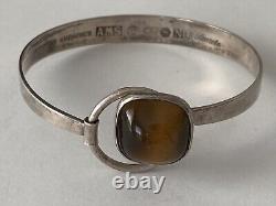 Vintage Modernist Sweden Arvo Saarela Sterling Silver Tiger's Eye Hook Bracelet