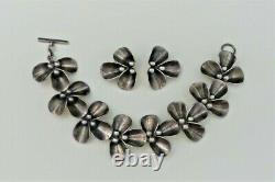 Vintage N. E. FROM Sterling Silver. 925 Floral Bracelet & Earrings Set DENMARK